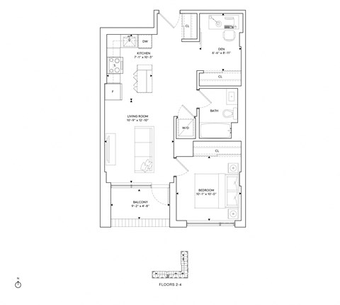 Floor plan for 1 bed, 1 bath, 660 sqft
